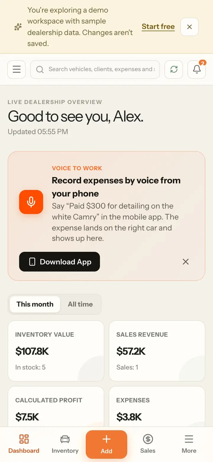 Car Dealer Tracker — Экран 2